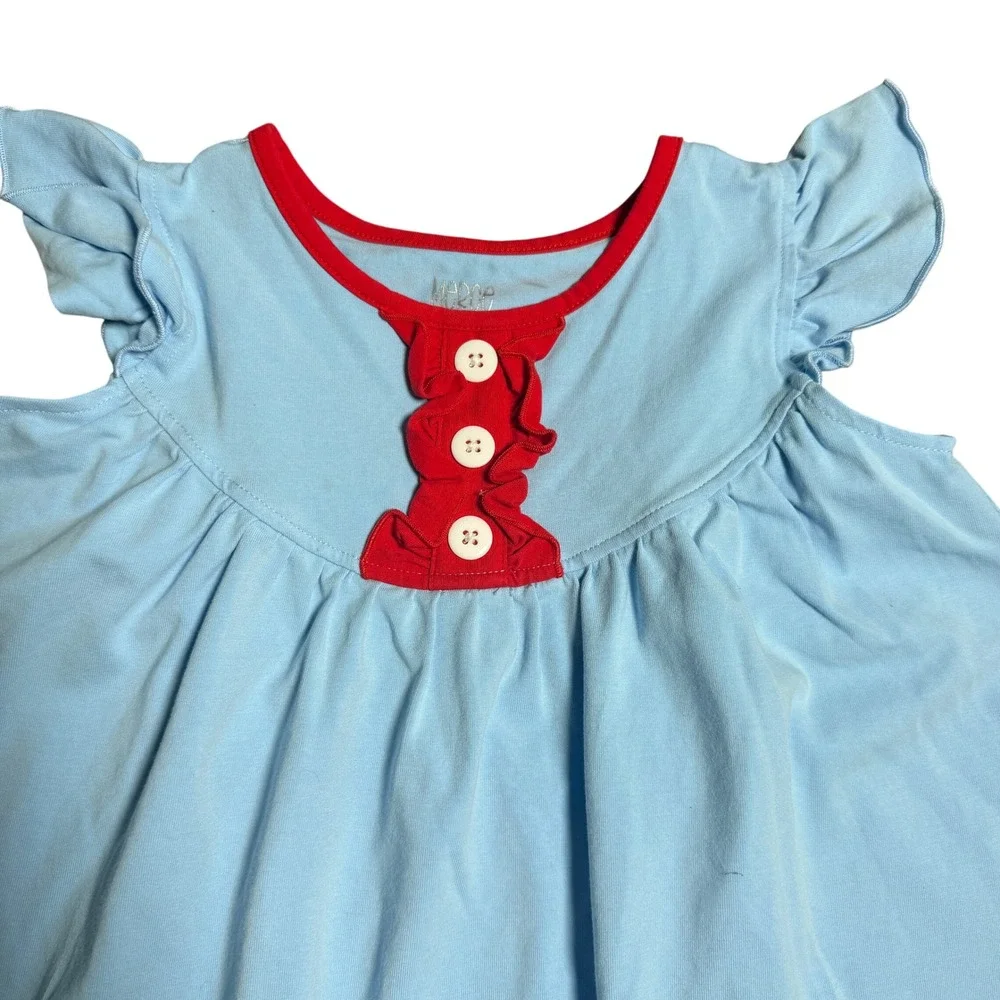 Merce & Me Girls‎ Light Blue Ruffle Sleeve Pearl Dress Sz 6 Patriotic Classic